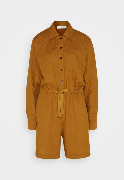 Marc O'Polo OVERALL SHORT LEG LONG SLEEVE DRAWSTRING BUTTON PLACKET - Jumpsuit - Wood Brown