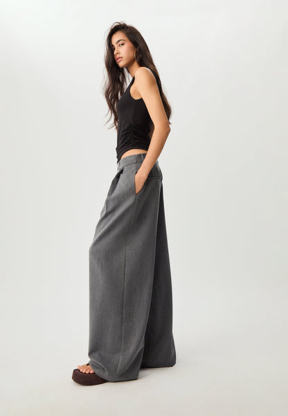 Stradivarius WIDE LEG SMART WITH DARTS - Trousers - Grey