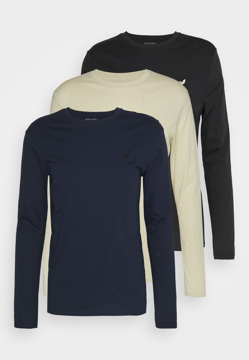 Pier One UNISEX 3 PACK - Langarmshirt - Black/dark Blue/stone