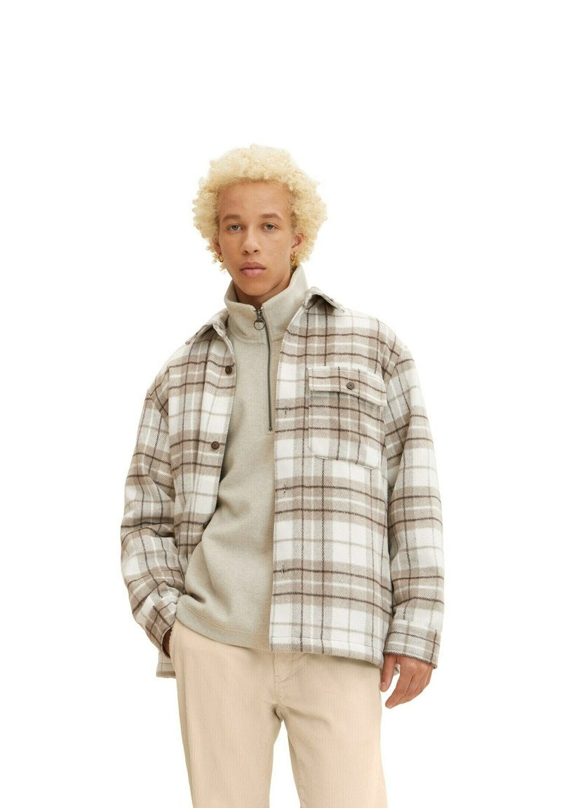 TOM TAILOR Denim Kurzmantel - Off White Beige Big Cosy Check