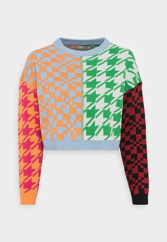 ONLY ONLMIX BLOCK CROPPED - Strickpullover - Blue/pattern Mix