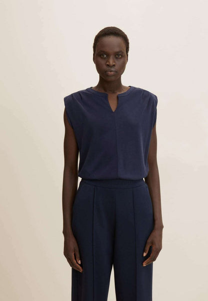 Tom Tailor MIT FALTENLEGUNG - Top - Navy Midnight Blue