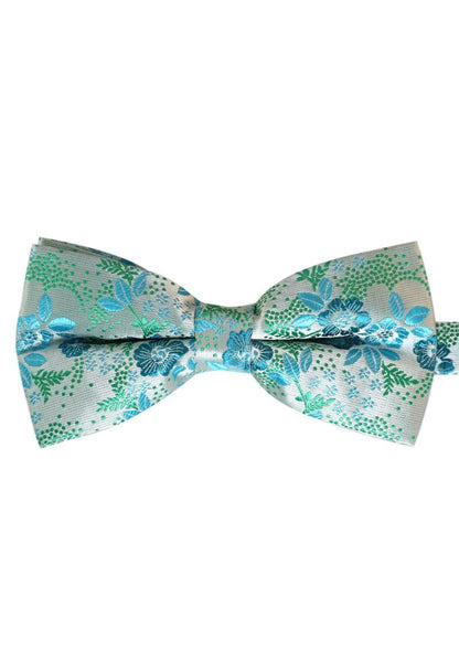 2 SET - Einstecktuch - Platin Grau Petrol Tuerkis Jacquard Blumen Sage Gruen
