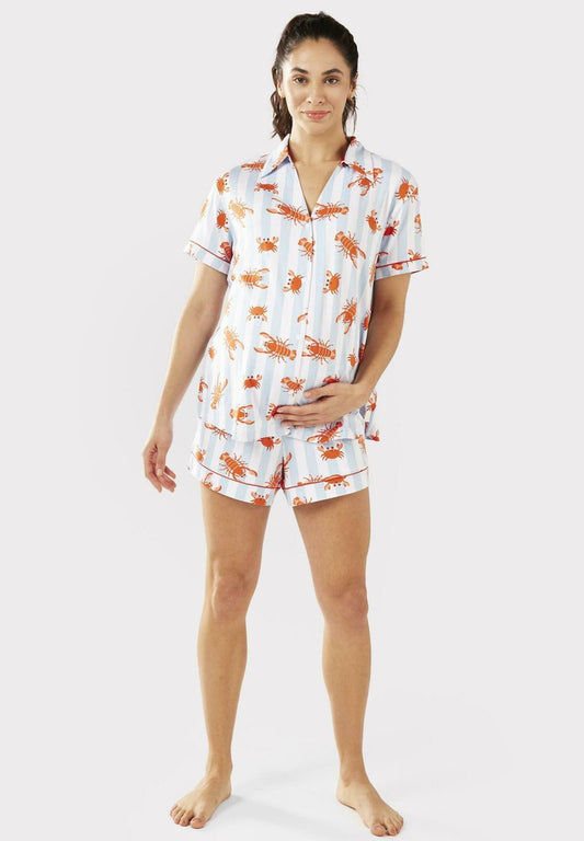  MATERNITY LOBSTER & CRAB STRIPE BUTTON UP SET - Nachtwäsche Set - Blue