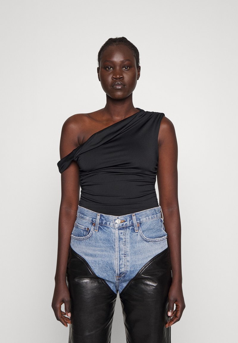 AGOLDE HILMA TWIST SLEEVE BODYSUIT - Body - Black