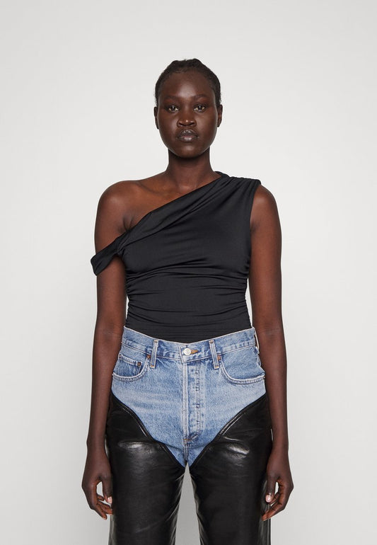 AGOLDE HILMA TWIST SLEEVE BODYSUIT - Body - Black