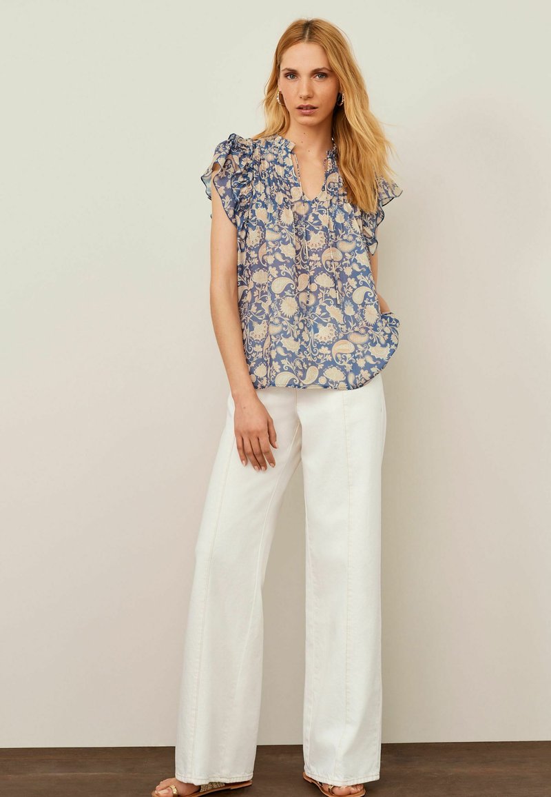 Next FLUTTER SLEEVE PINTUCK SHORT SLEEVE - Bluse - Blue Floral