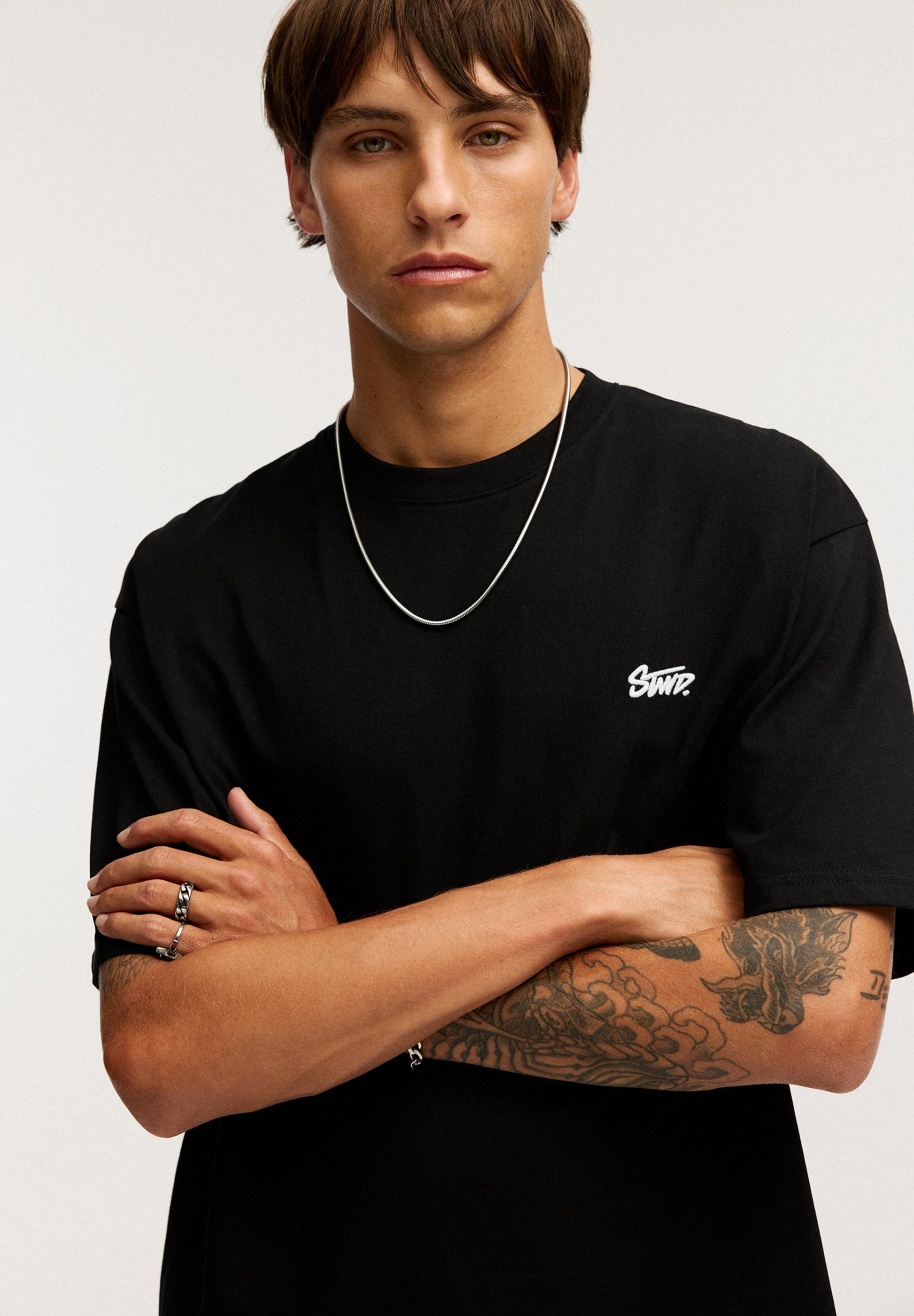 PULL & BEAR WITH LOGO - Print T-shirt - Black