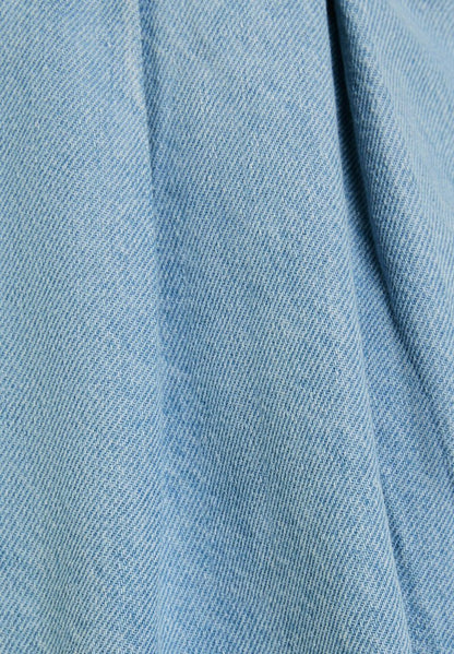 BERSHKA WIDE PLEATED - Flared Jeans - Light Blue Denim