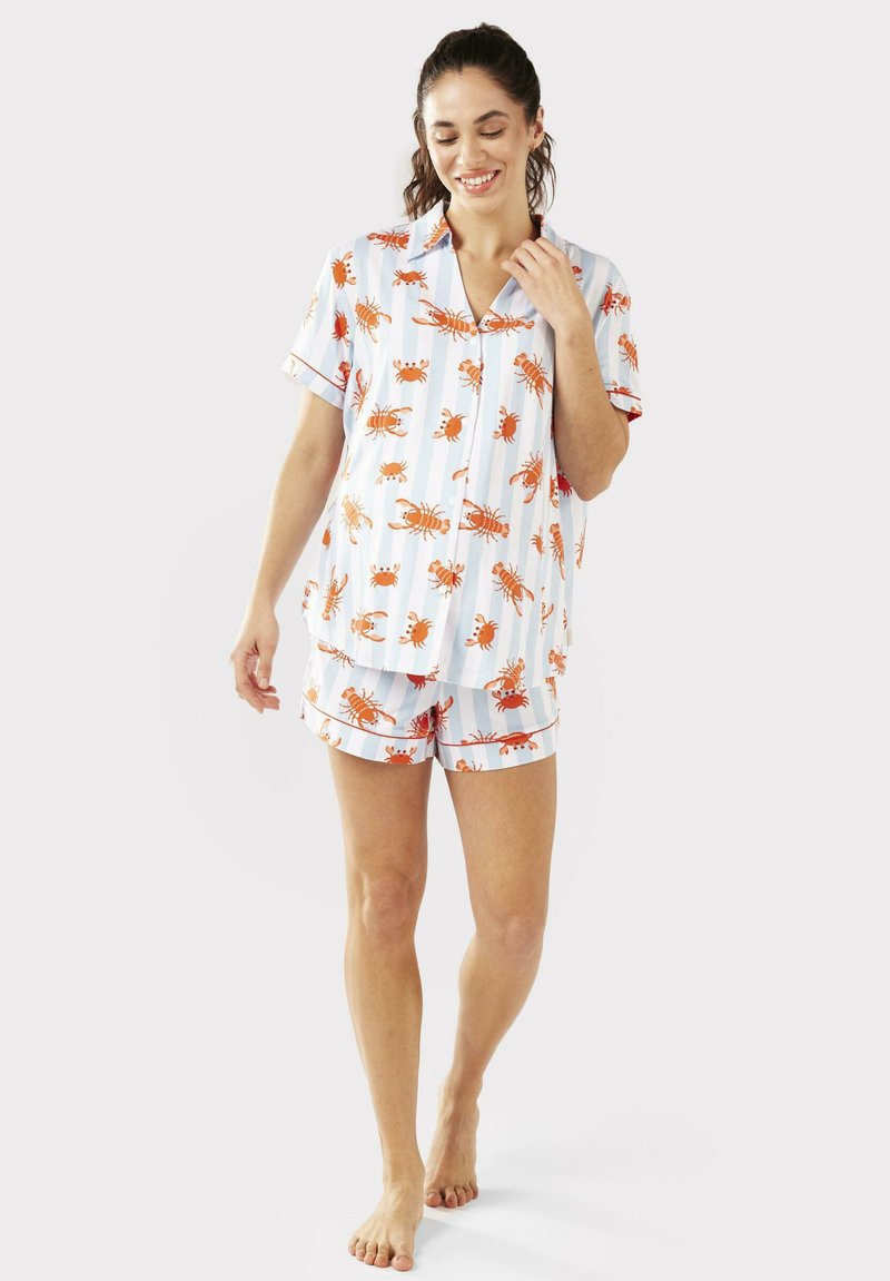  MATERNITY LOBSTER & CRAB STRIPE BUTTON UP SET - Nachtwäsche Set - Blue