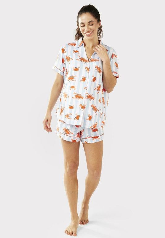  MATERNITY LOBSTER & CRAB STRIPE BUTTON UP SET - Nachtwäsche Set - Blue