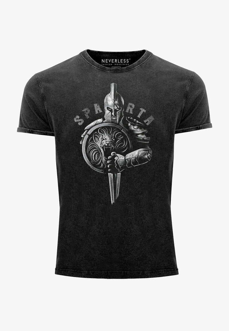  VINTAGE AUFDRUCK SPARTA SPARTANER HELM KRIEGER WARR - T-Shirt Print - Schwarz