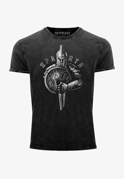  VINTAGE AUFDRUCK SPARTA SPARTANER HELM KRIEGER WARR - T-Shirt Print - Schwarz