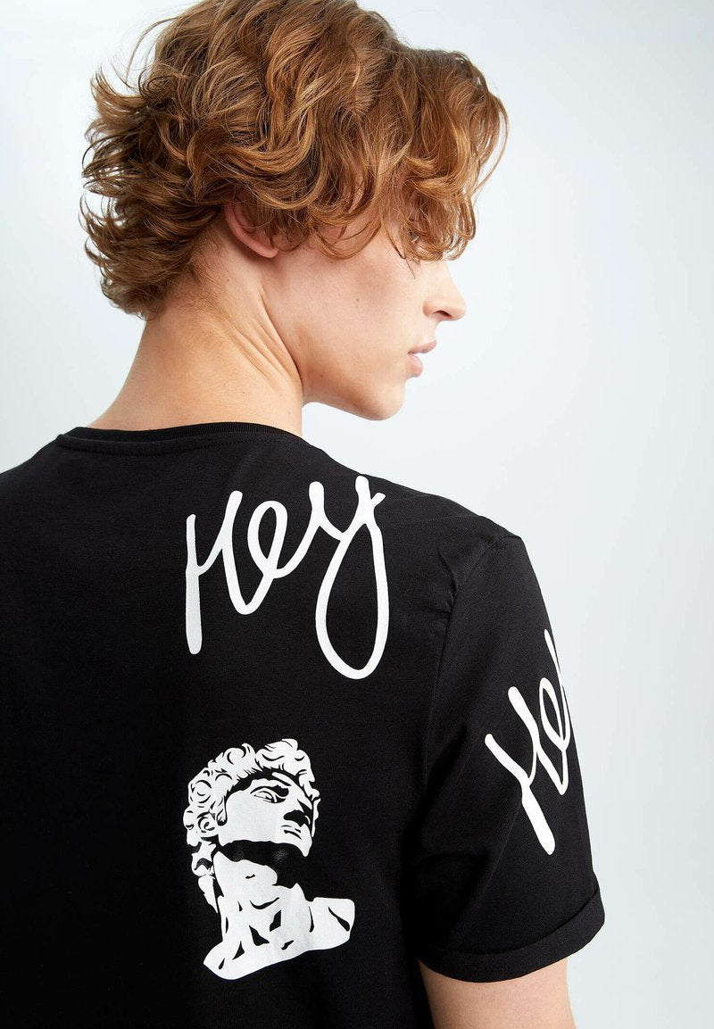 DeFacto LONG FIT - T-Shirt Print - Black