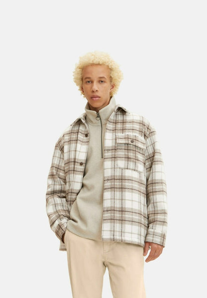 TOM TAILOR Denim Kurzmantel - Off White Beige Big Cosy Check