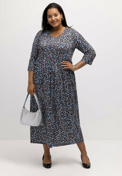 Ulla Popken MUSTER, PRINZESSNAHT, RUNDHALS - Jerseykleid - Multicolor Schwarz