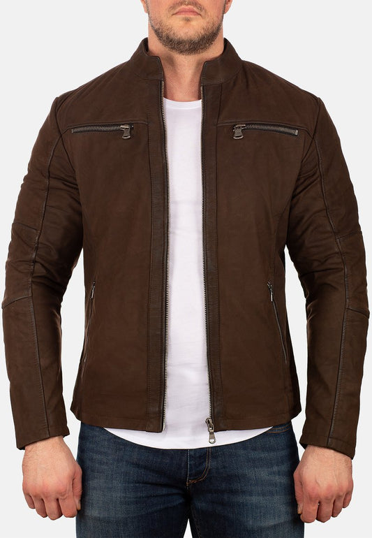  SLIM FIT - Lederjacke - Braun