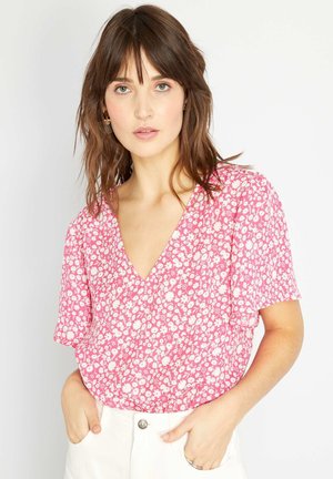 New Look FLORAL FRILL TIE FRONT - Bluse - White Pattern