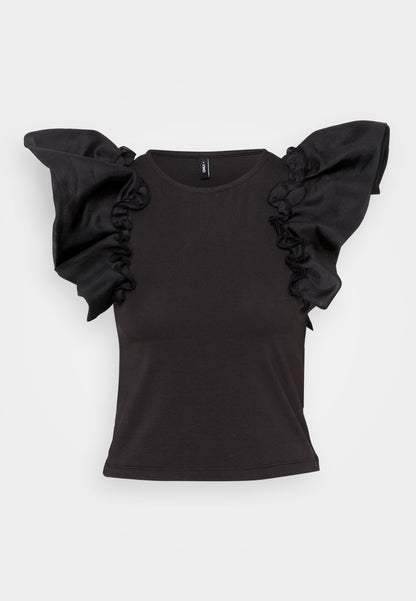 ONLY Petite ONLTAYA LIFE FRILL MIXs - Print T-shirt - Black