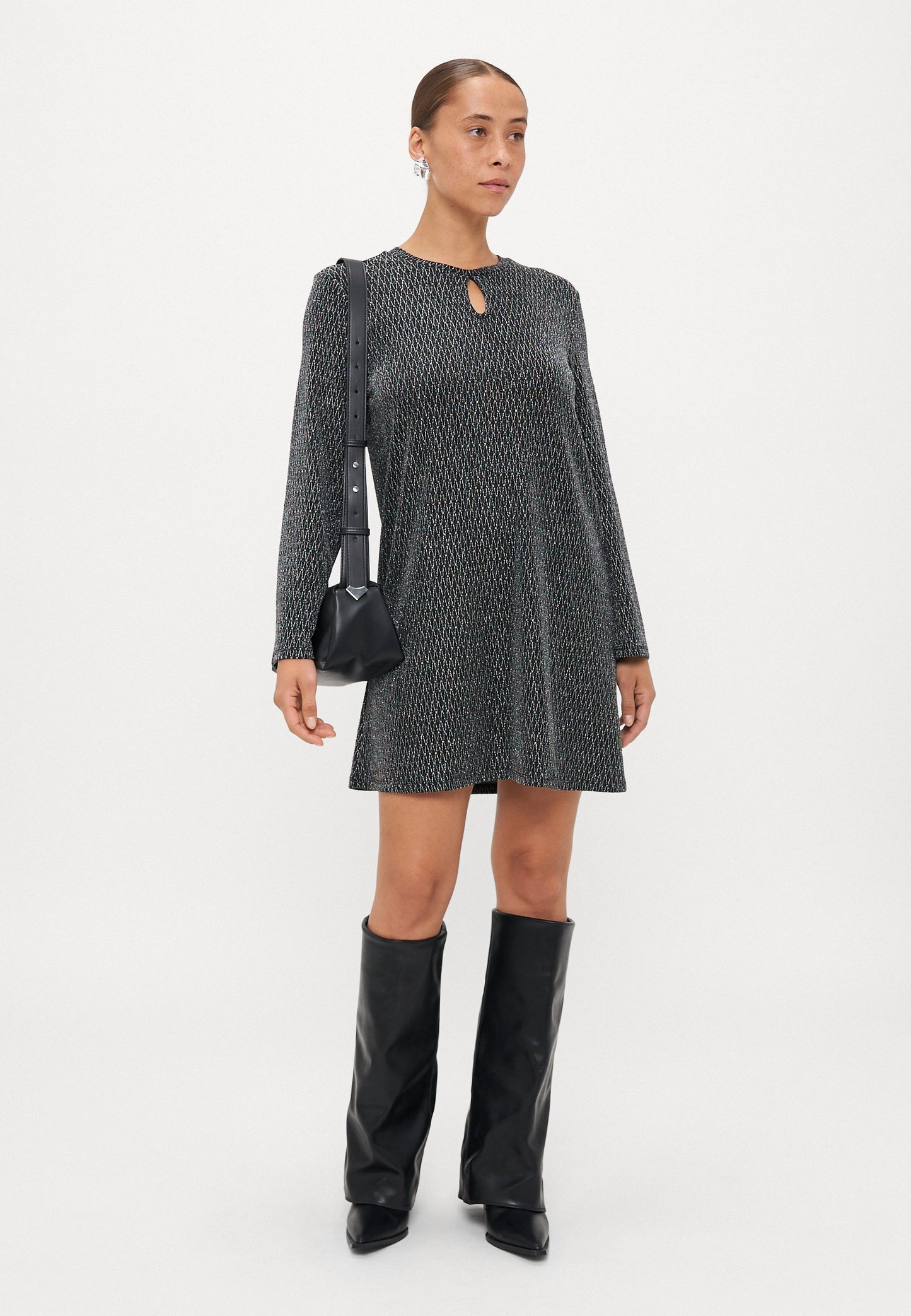 ONLY Petite ONLCAROL GLITTER PEEK A BOO - Jersey Dress - Black/silver-coloured
