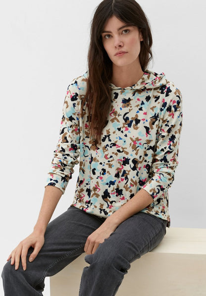 S.Oliver MIT ALLOVER-MUSTER - Kapuzenpullover - Ecru