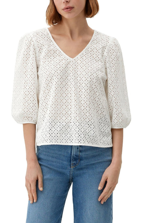 S.Oliver AUS BRODERIE ANGLAISE - Bluse - Ecru