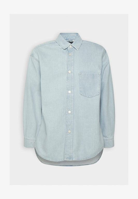 Marc O'Polo DENIM OVERSHIRT LONGSLEEVE COLLAR PATCH POCKET - Kurzmantel - Fresh Bleached Cobalt Blue