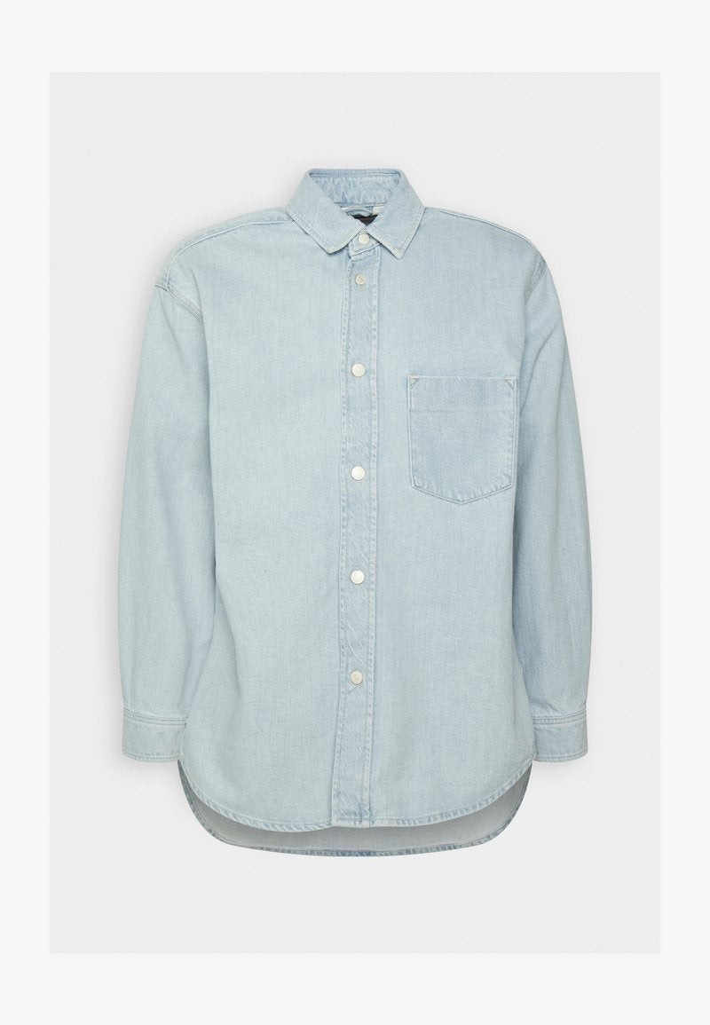 Marc O'Polo DENIM OVERSHIRT LONGSLEEVE COLLAR PATCH POCKET - Kurzmantel - Fresh Bleached Cobalt Blue