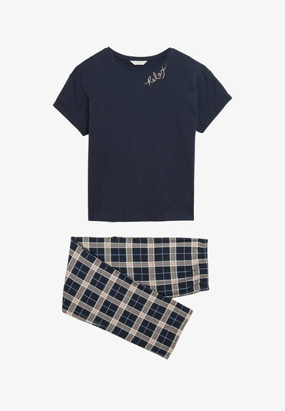 Marks & Spencer CHECKED PYJAMA - Nachtwäsche Set - Navy Mix