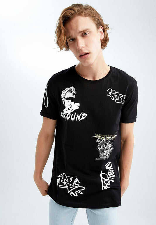 DeFacto LONG FIT - T-Shirt Print - Black