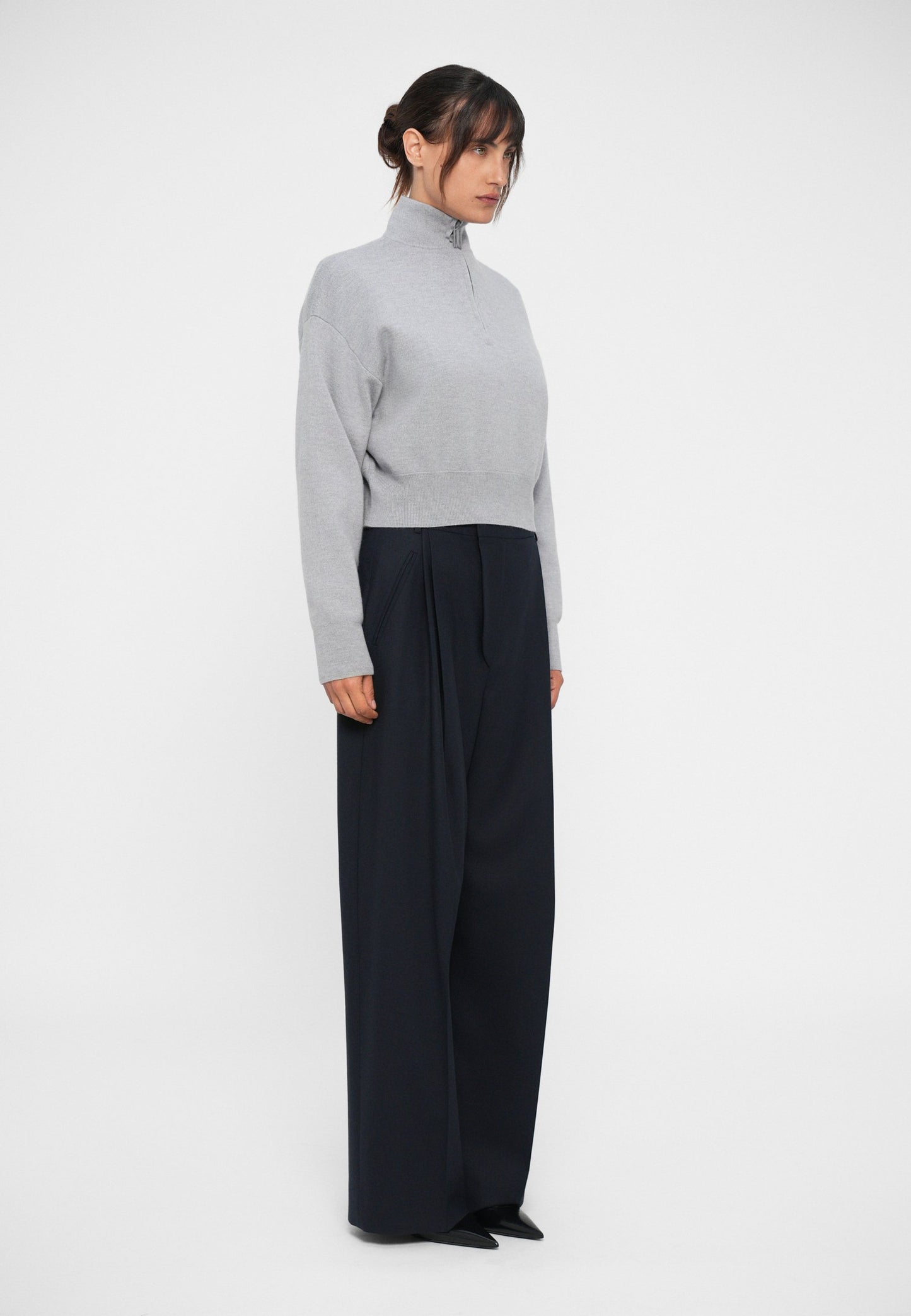 Victoria Beckham NTERLOCK HALF ZIP - Jumper - Grey Melange