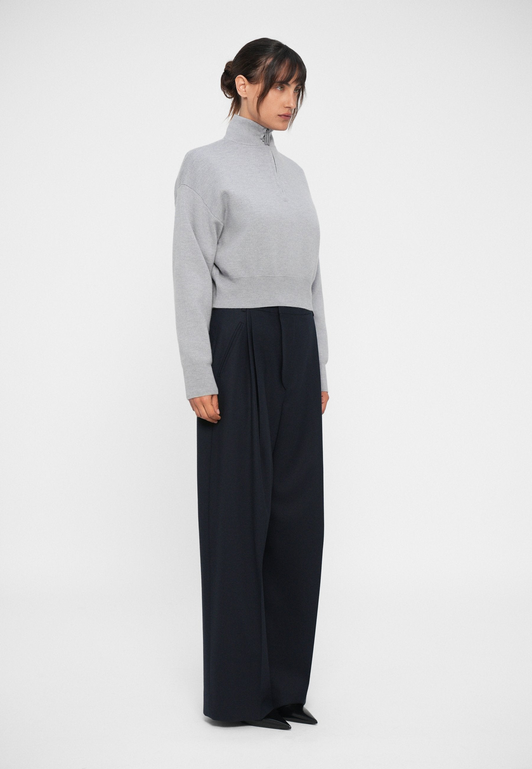 Victoria Beckham NTERLOCK HALF ZIP - Jumper - Grey Melange