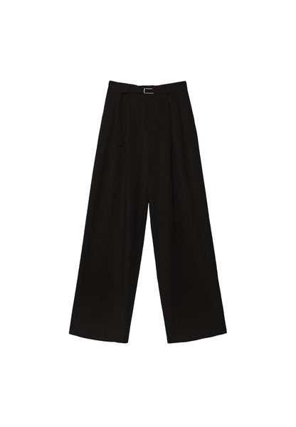 Stradivarius WIDE-LEG WITH BUCKLE DETAIL - Trousers - Black
