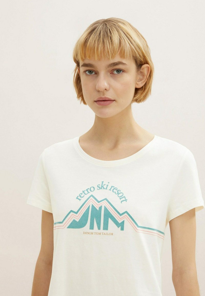 TOM TAILOR Denim MIT MOTIVPRINT  - T-Shirt Print - Gardenia White