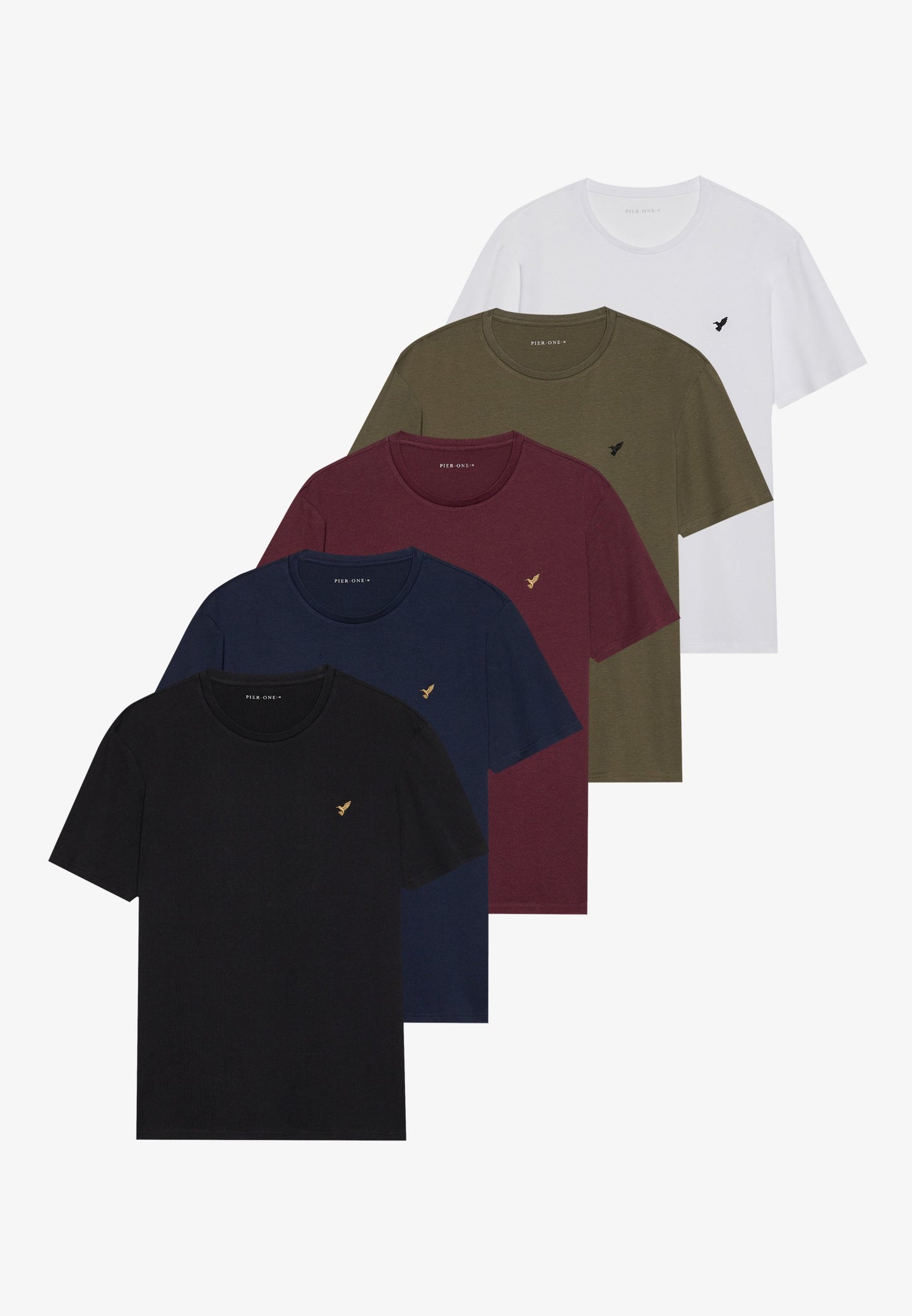 Pier One UNISEX 5 PACK - Basic T-shirt - White/brown/dark Blue