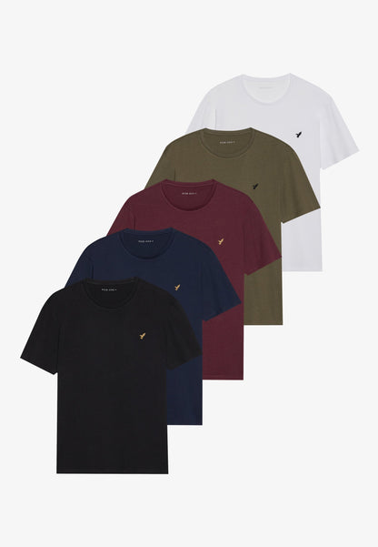 Pier One UNISEX 5 PACK - Basic T-shirt - White/brown/dark Blue