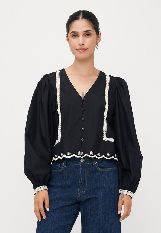 ONLY Petite ONLOYA LIFE BUTTON - Blouse - Black/cloud Dancer