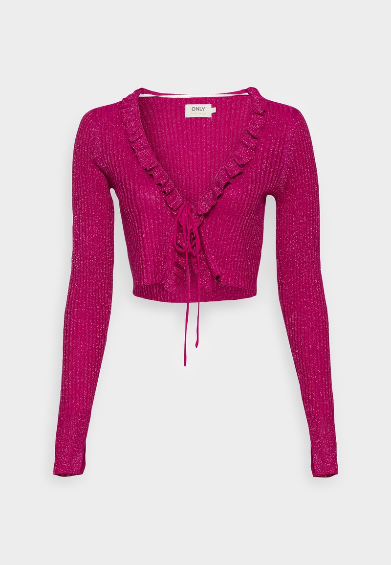 ONLY ONLMALIKA GLITTER RUFFLE - Strickjacke - Very Berry