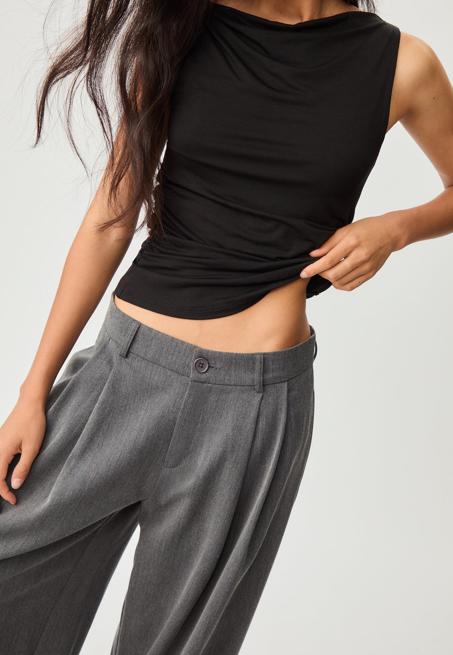 Stradivarius WIDE LEG SMART WITH DARTS - Trousers - Grey