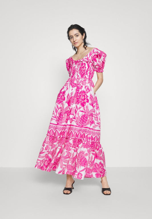 Farm Rio TROPICAL WOODCUT DRESS - Maxikleid - Pink/white
