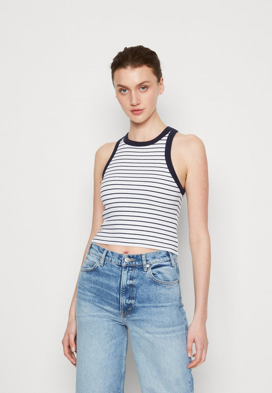 Abercrombie & Fitch BARE HIGH NECK TANK STRIPE - Top - Navy/white Stripe
