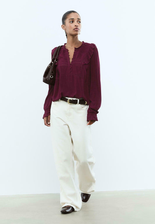 Stradivarius RUFFLED WITH BUTTONS - Blouse - Bordeaux