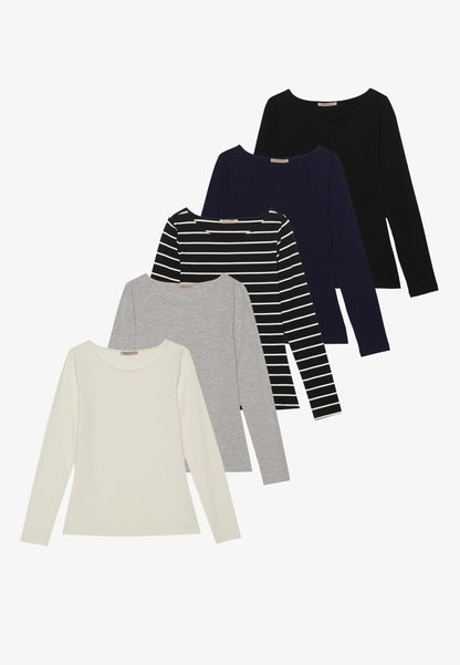 Anna Field 5 PACK - Long Sleeved Top - Black/off White/mottled Grey
