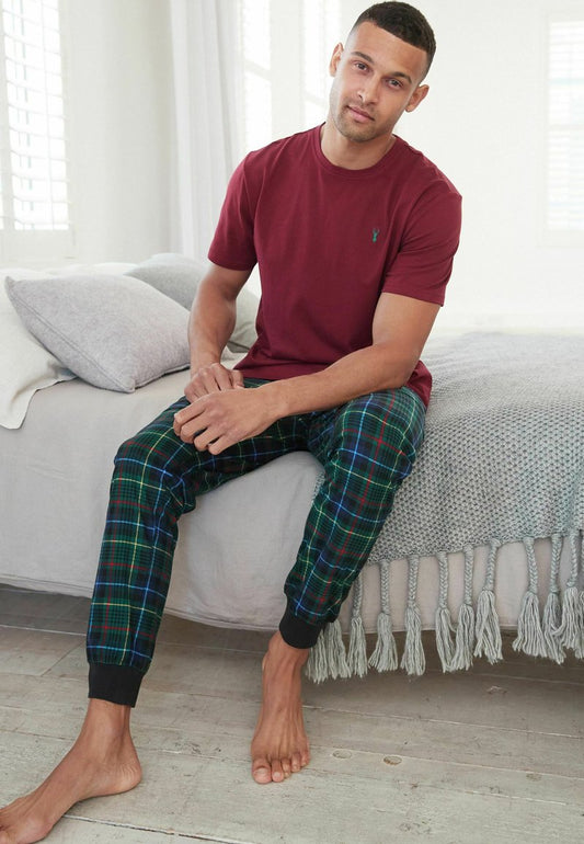 Next MOTION FLEX COSY CUFFED SET - Nachtwäsche Set - Red Navy Blue Check Short Sleeve