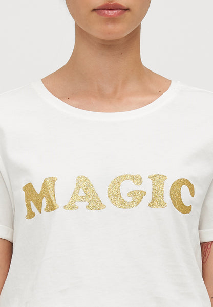 ONLY Petite ONLOLIVE AMOUR GLITTER - Print T-shirt - Cloud Dancer/gold-coloured
