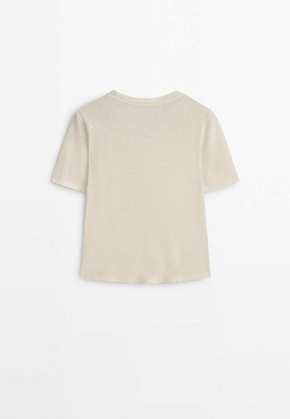 Massimo Dutti SHORT SLEEVE - T-Shirt Basic - Beige