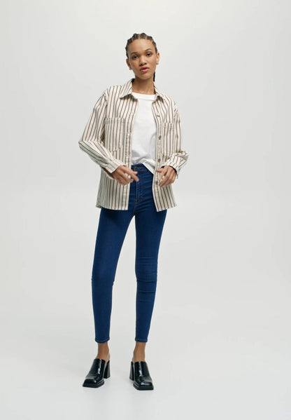 PULL & BEAR HIGH WAIST - Jeans Skinny Fit - Metallic Blue