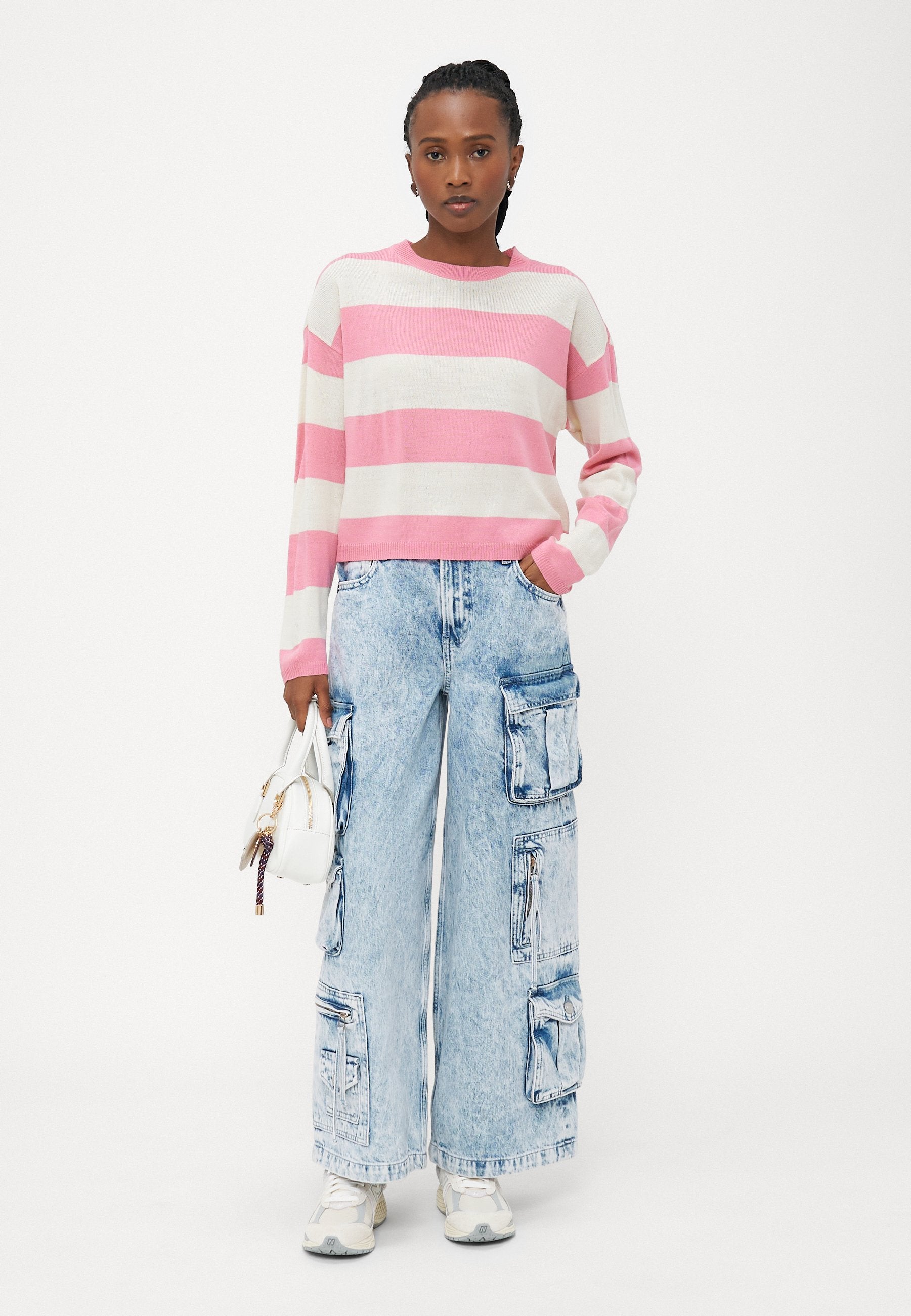 ONLY Petite ONLDERRY STRIPE O NECK - Jumper - Wild Rose/cloud Dancer