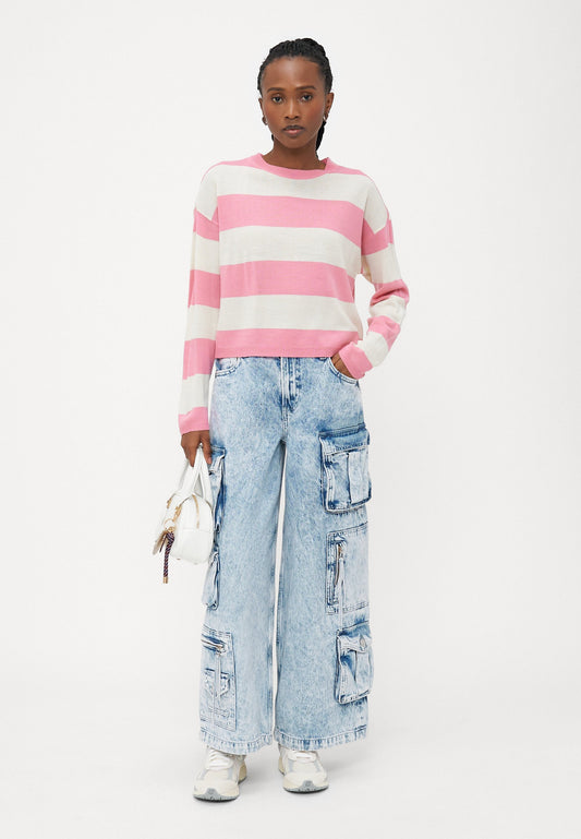 ONLY Petite ONLDERRY STRIPE O NECK - Jumper - Wild Rose/cloud Dancer