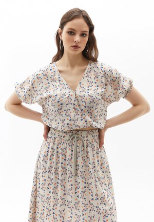 New Look FLORAL FRILL TIE FRONT - Bluse - White Pattern